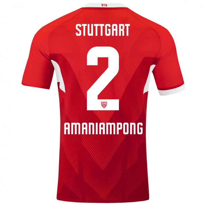 Danxen Heren Kaden Amaniampong #2 Rood Wit Uitshirt Uittenue 2024/25 T-Shirt