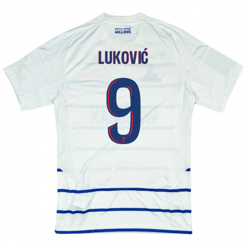 Danxen Heren Milos Lukovic #9 Wit Blauw Uitshirt Uittenue 2024/25 T-Shirt