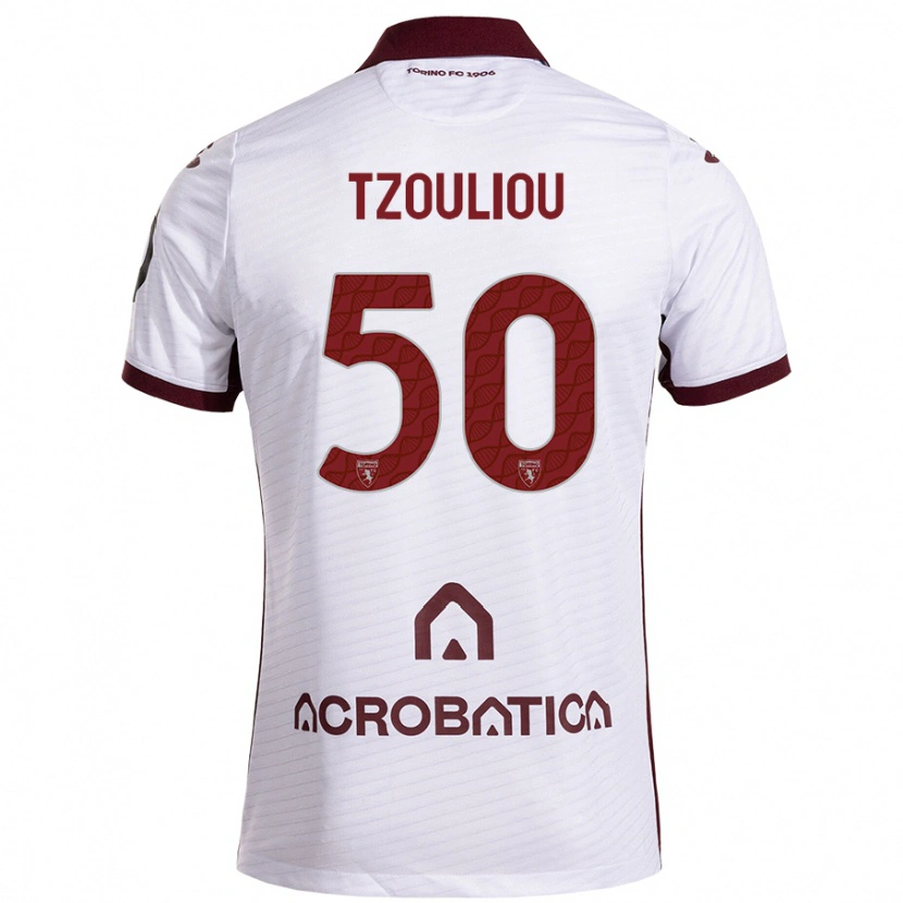 Danxen Heren Dimitrianos Tzouliou #50 Wit Kastanjebruin Uitshirt Uittenue 2024/25 T-Shirt