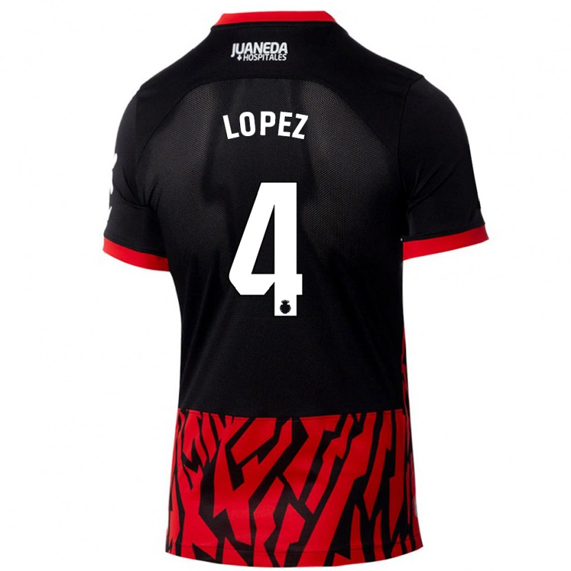 Danxen Dames David López #4 Zwart Rood Thuisshirt Thuistenue 2024/25 T-Shirt