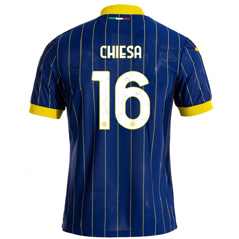 Danxen Dames Mattia Chiesa #16 Blauw Geel Thuisshirt Thuistenue 2024/25 T-Shirt