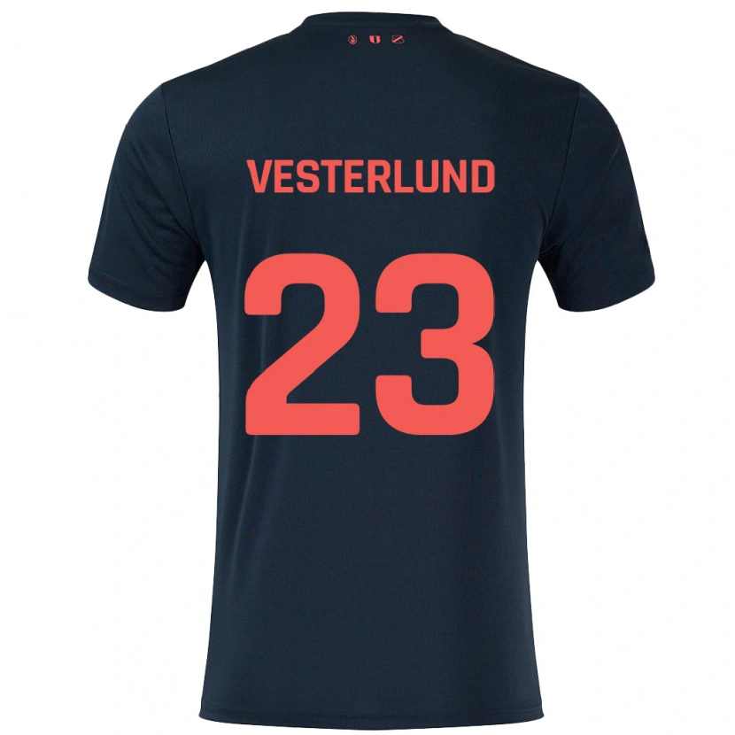 Danxen Dames Niklas Vesterlund #23 Zwart Rood Uitshirt Uittenue 2024/25 T-Shirt