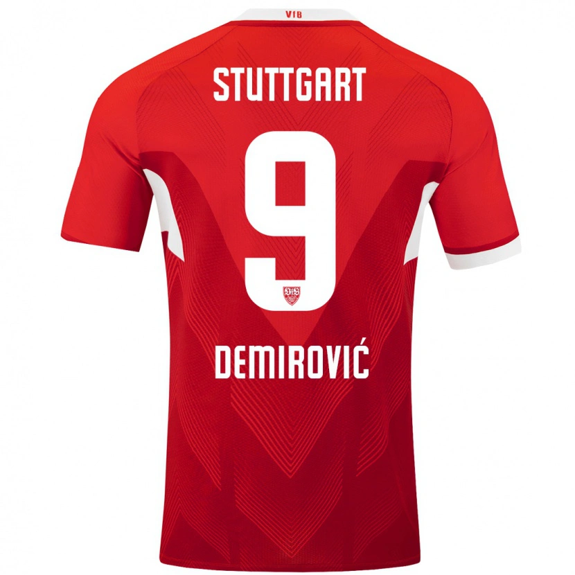 Danxen Dames Ermedin Demirovic #9 Rood Wit Uitshirt Uittenue 2024/25 T-Shirt