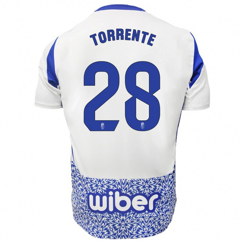 Danxen Dames Raúl Torrente #28 Wit Blauw Uitshirt Uittenue 2024/25 T-Shirt
