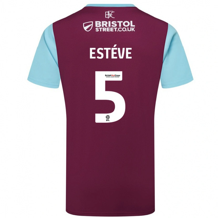 Danxen Kinderen Maxime Estève #5 Bordeauxrood Hemelsblauw Thuisshirt Thuistenue 2024/25 T-Shirt