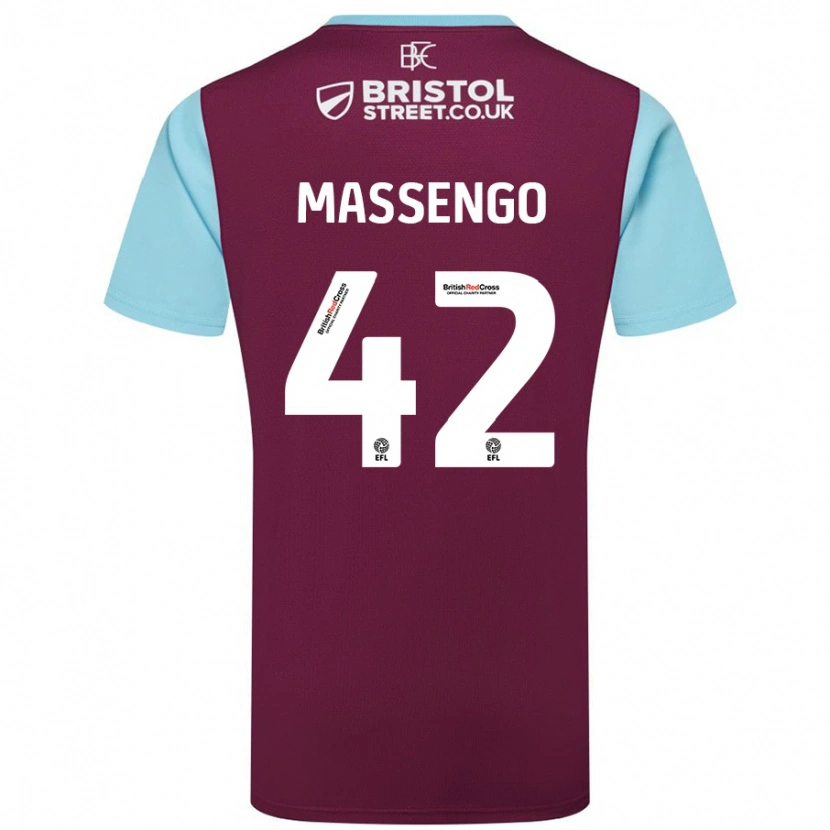 Danxen Kinderen Han-Noah Massengo #42 Bordeauxrood Hemelsblauw Thuisshirt Thuistenue 2024/25 T-Shirt