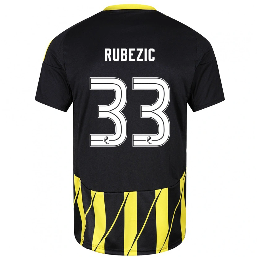 Danxen Kinderen Slobodan Rubezic #33 Zwart Geel Uitshirt Uittenue 2024/25 T-Shirt