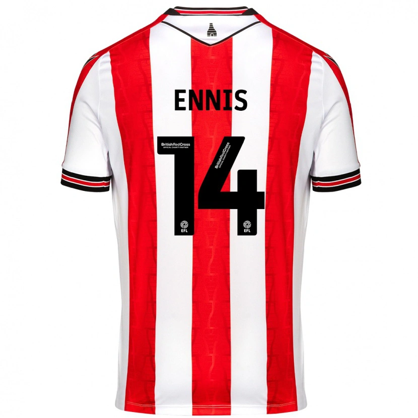 Danxen Heren Niall Ennis #14 Rood Wit Thuisshirt Thuistenue 2024/25 T-Shirt