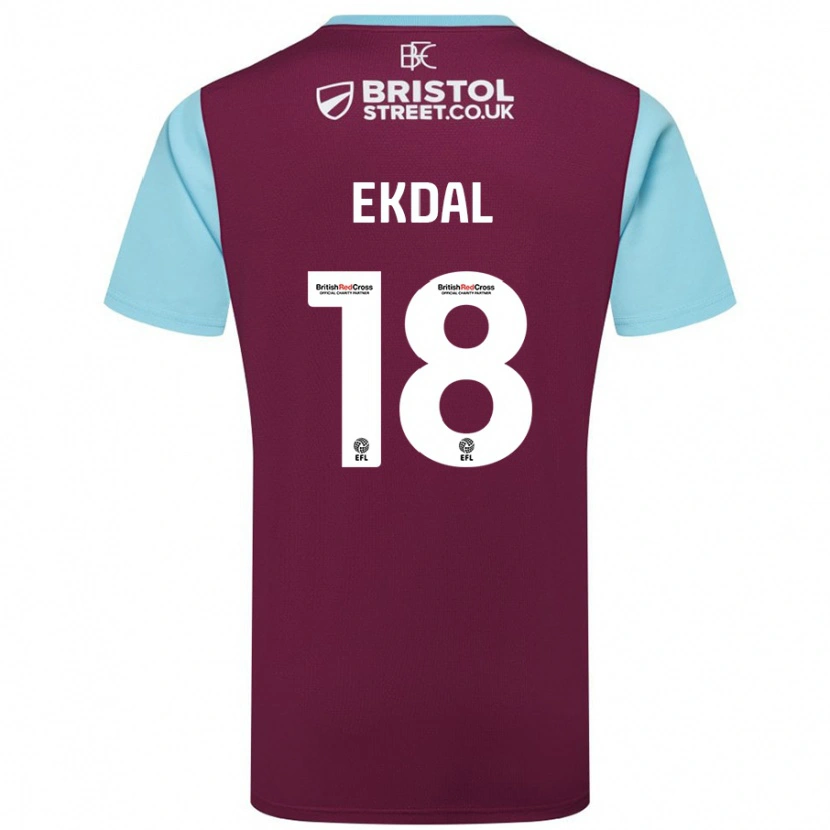 Danxen Heren Hjalmar Ekdal #18 Bordeauxrood Hemelsblauw Thuisshirt Thuistenue 2024/25 T-Shirt