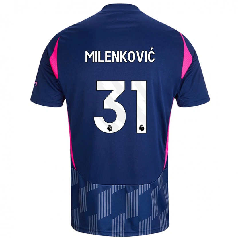 Danxen Heren Nikola Milenković #31 Koningsblauw Roze Uitshirt Uittenue 2024/25 T-Shirt