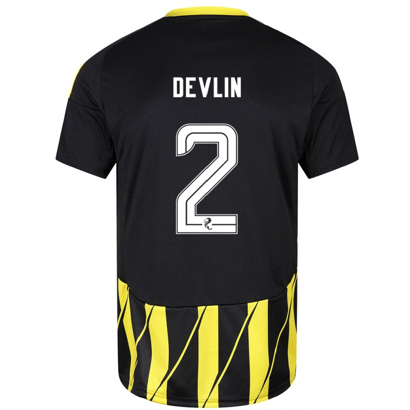 Danxen Heren Nicky Devlin #2 Zwart Geel Uitshirt Uittenue 2024/25 T-Shirt