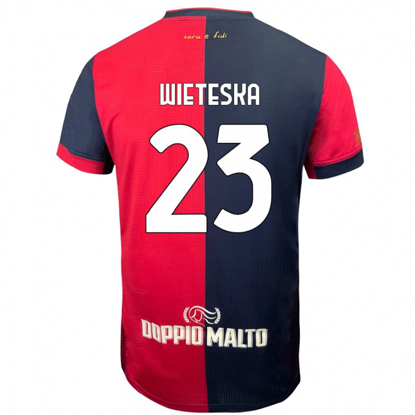 Danxen Kinderen Mateusz Wieteska #23 Rood Donkerder Blauw Thuisshirt Thuistenue 2024/25 T-Shirt
