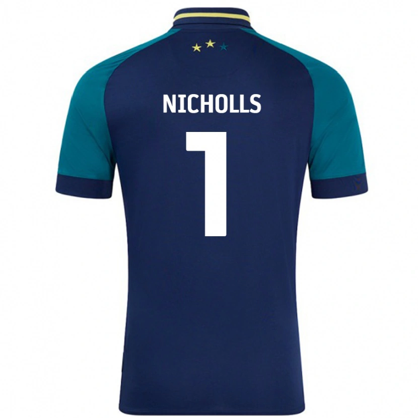 Danxen Kinderen Lee Nicholls #1 Marineblauw Donkergroen Uitshirt Uittenue 2024/25 T-Shirt