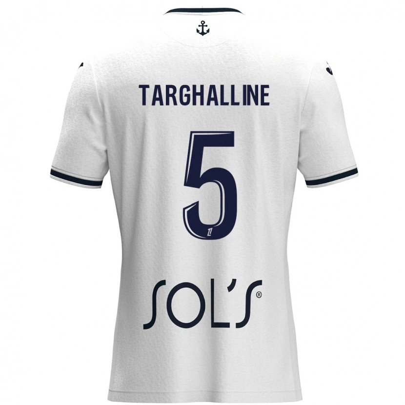 Danxen Kinderen Oussama Targhalline #5 Wit Donkerblauw Uitshirt Uittenue 2024/25 T-Shirt