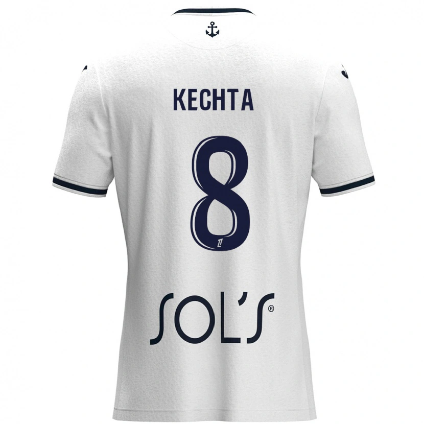 Danxen Kinderen Yassine Kechta #8 Wit Donkerblauw Uitshirt Uittenue 2024/25 T-Shirt