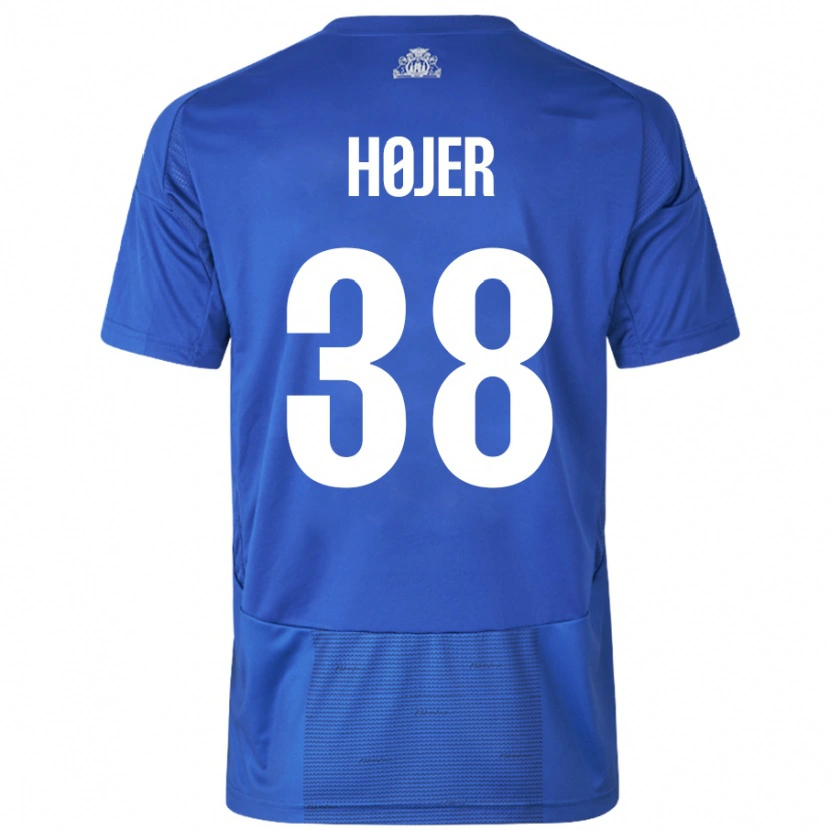 Danxen Heren Oliver Højer #38 Wit Blauw Uitshirt Uittenue 2024/25 T-Shirt