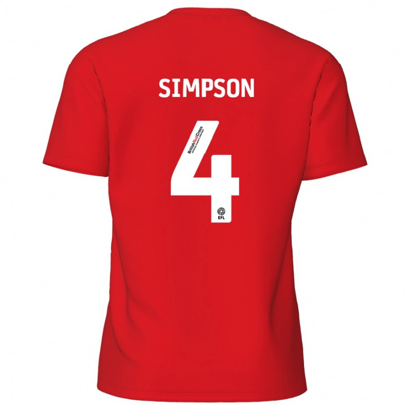 Danxen Dames Jack Simpson #4 Rood Thuisshirt Thuistenue 2024/25 T-Shirt