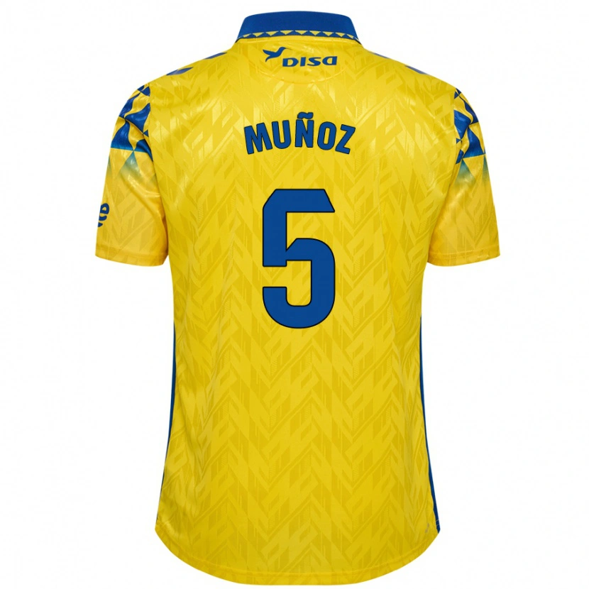 Danxen Dames Javi Muñoz #5 Geel Blauw Thuisshirt Thuistenue 2024/25 T-Shirt