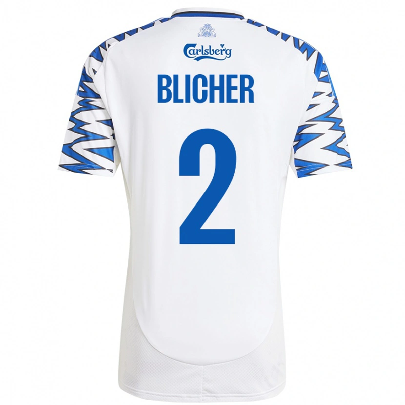 Danxen Dames Nicolai Blicher #2 Wit Hemelsblauw Thuisshirt Thuistenue 2024/25 T-Shirt