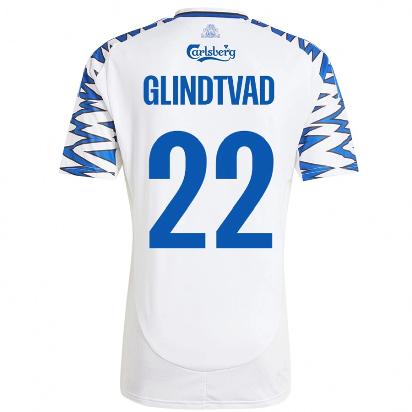 Danxen Dames William Glindtvad #22 Wit Hemelsblauw Thuisshirt Thuistenue 2024/25 T-Shirt