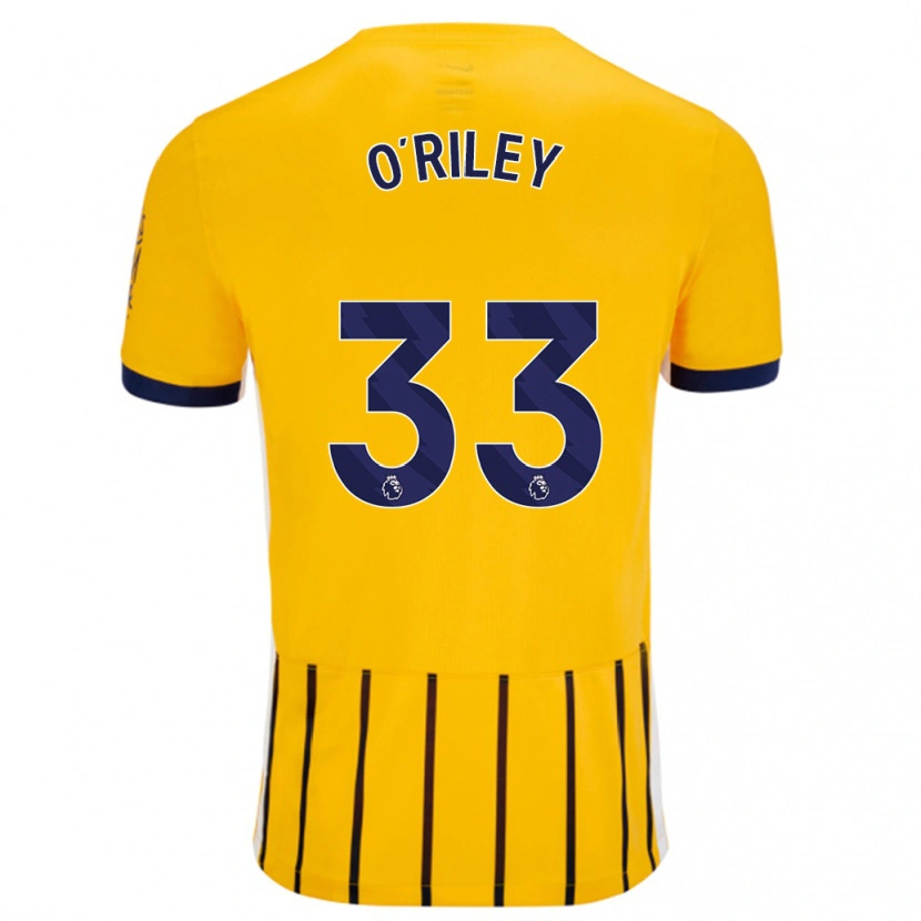 Danxen Kinderen Matt O'riley #33 Goud Blauw Krijtstrepen Uitshirt Uittenue 2024/25 T-Shirt