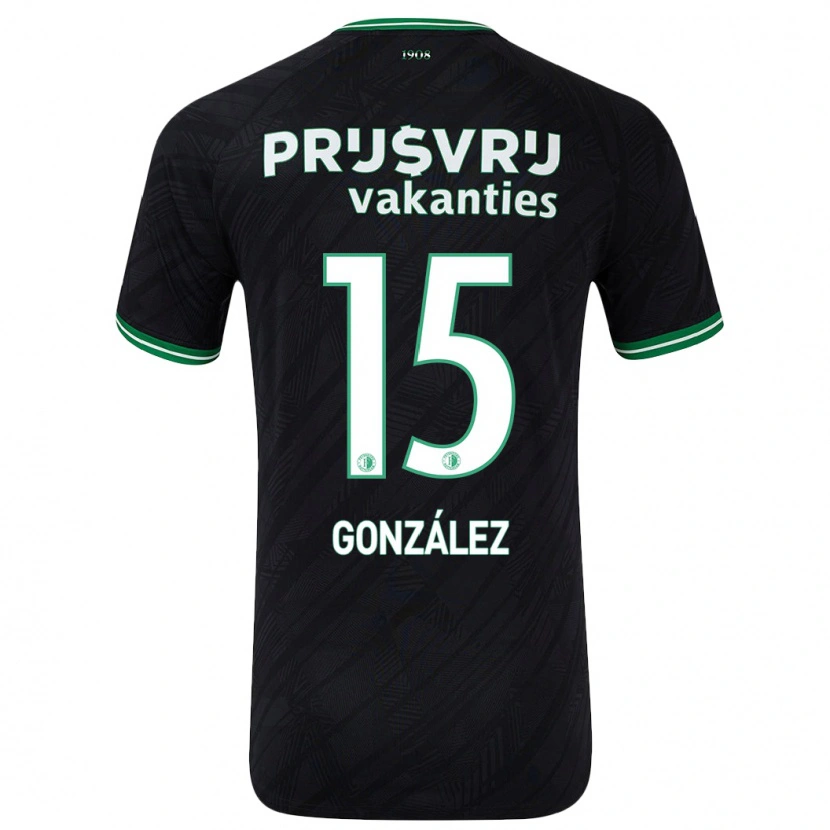 Danxen Heren Facundo González #15 Zwart Groen Uitshirt Uittenue 2024/25 T-Shirt