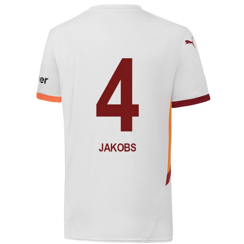 Danxen Dames Ismail Jakobs #4 Wit Geel Rood Uitshirt Uittenue 2024/25 T-Shirt
